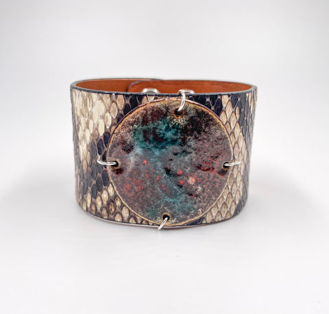 SALE Neutral Earth on Natural Python Skin narrow Enamel Cuff