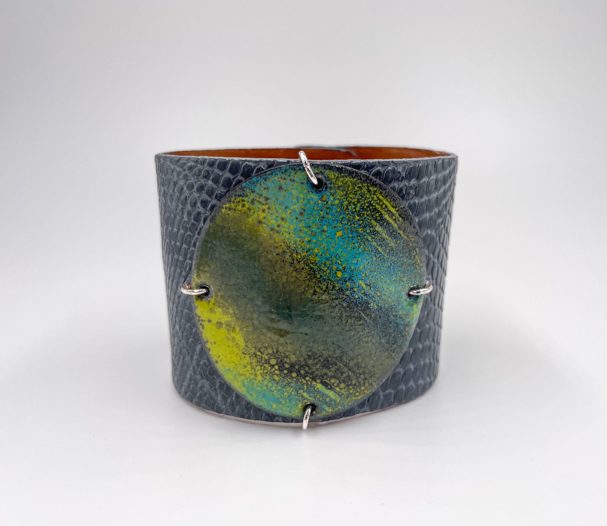 SALE Earth on Grey Lizard Skin Wide Enamel Cuff