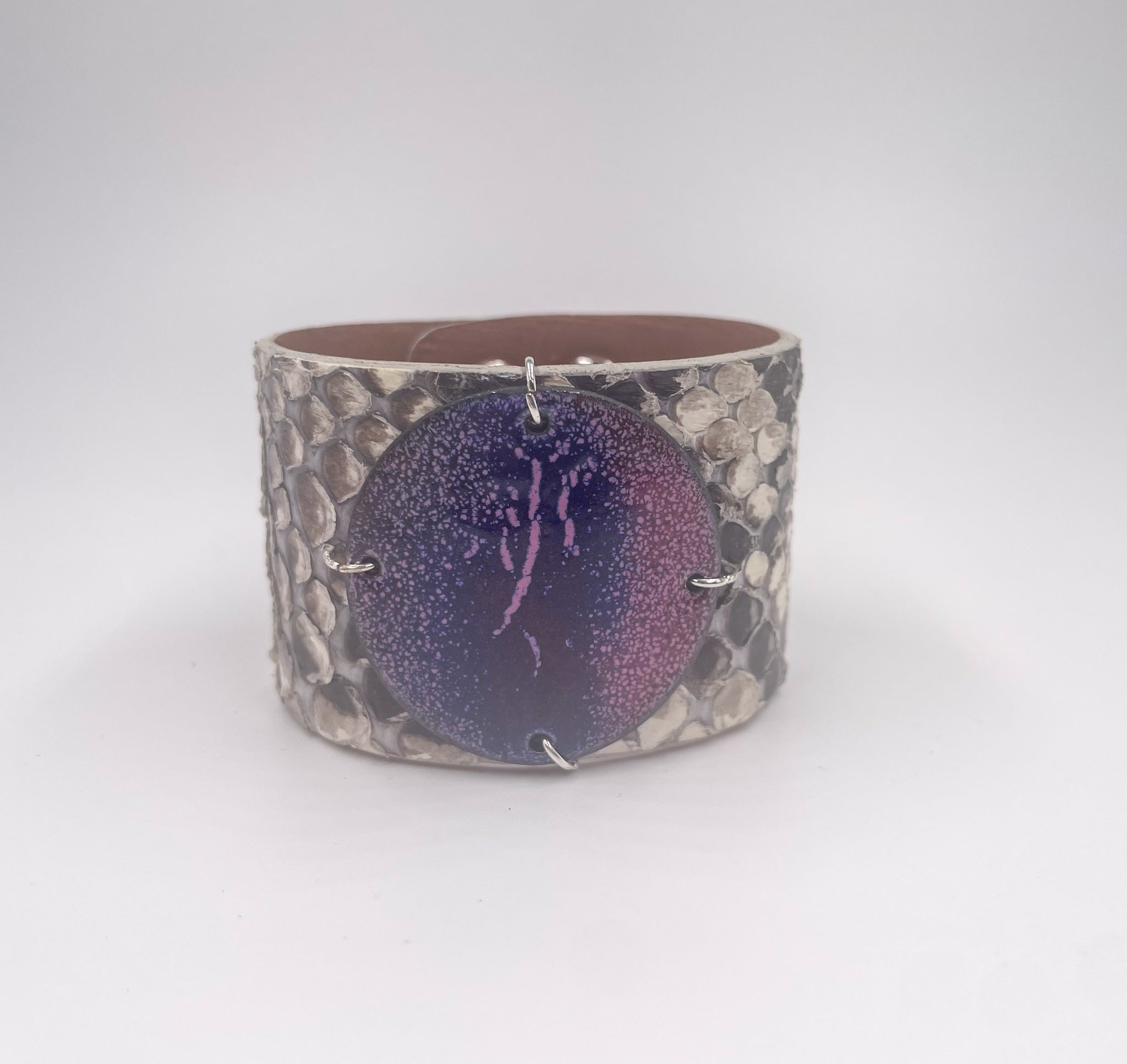 SALE Grape on Natural Python skin narrow Enamel Cuff