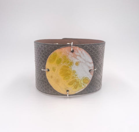 SALE Lemon on Karung snake skin narrow Enamel Cuff