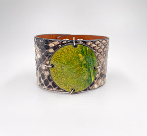 SALE Moss on Natural Python Skin narrow Enamel Cuff