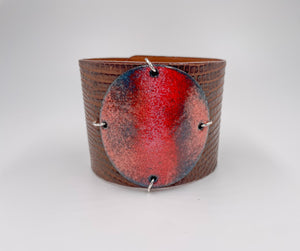 SALE Corals on Congac Lizard Skin Wide Enamel Cuff