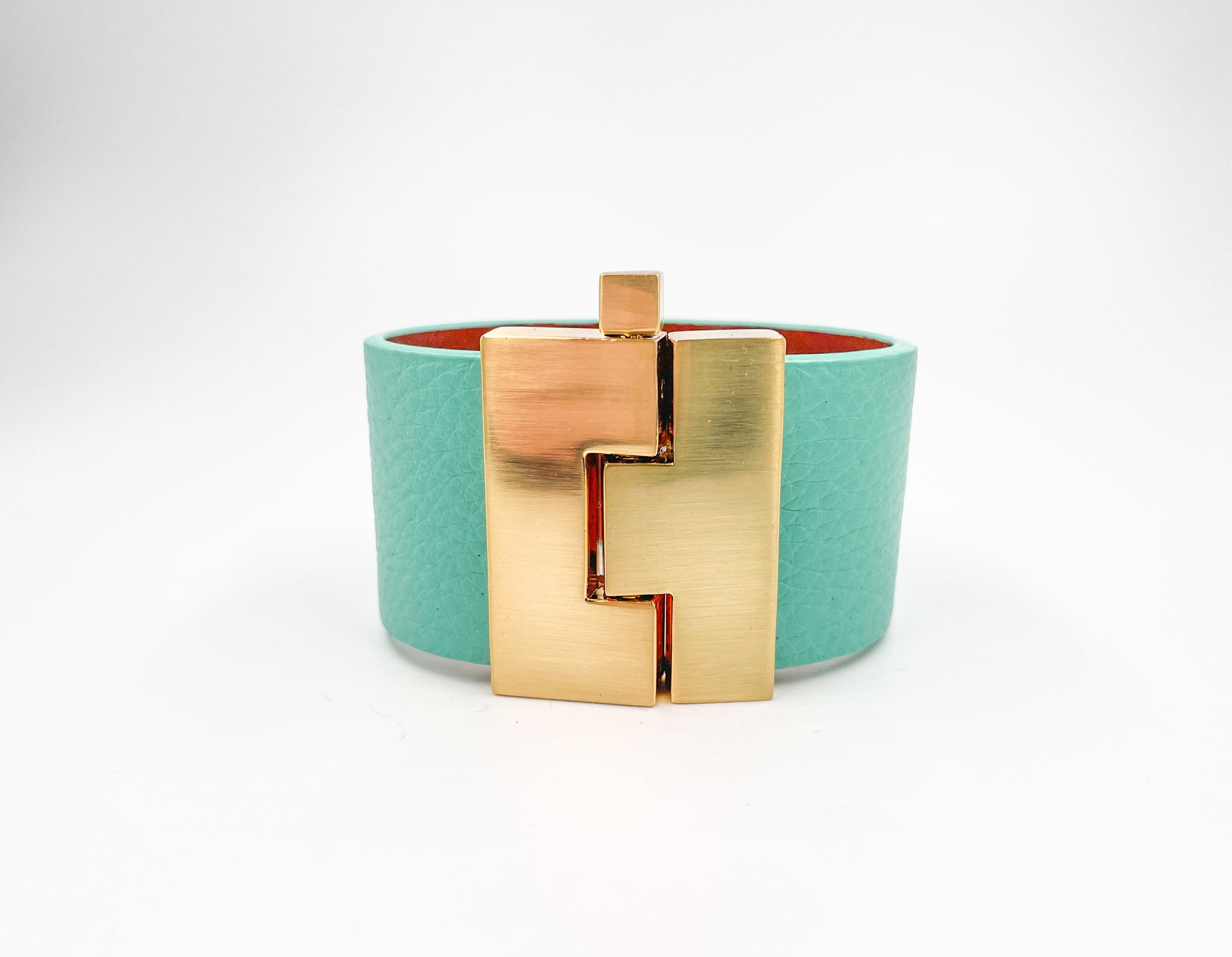 NEW Seafoam Pebbled Leather Wide Jigsaw Cuff