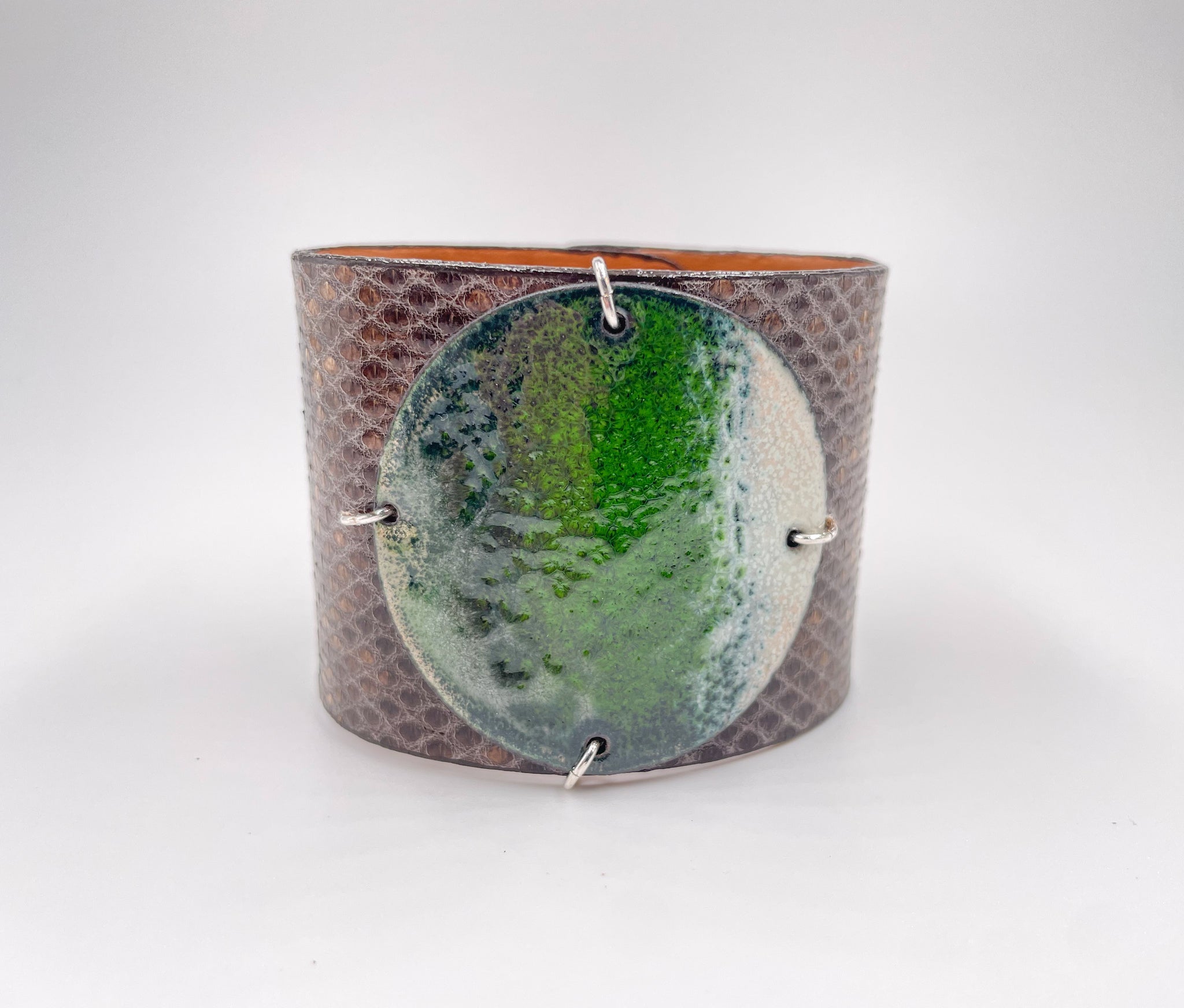 SALE Moss on Karung Snake Skin Wide Enamel Cuff