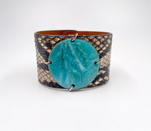 SALE Sea on Natural Python Skin narrow Enamel Cuff