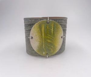 SALE Moss on Olive Marked Lizard Wide Enamel Cuff