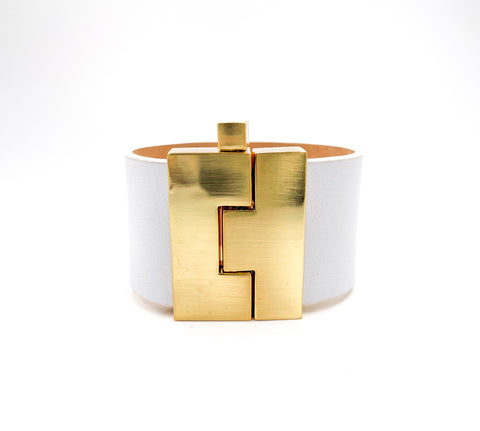 SALE White Smooth Leather Wide Jigsaw Cuff