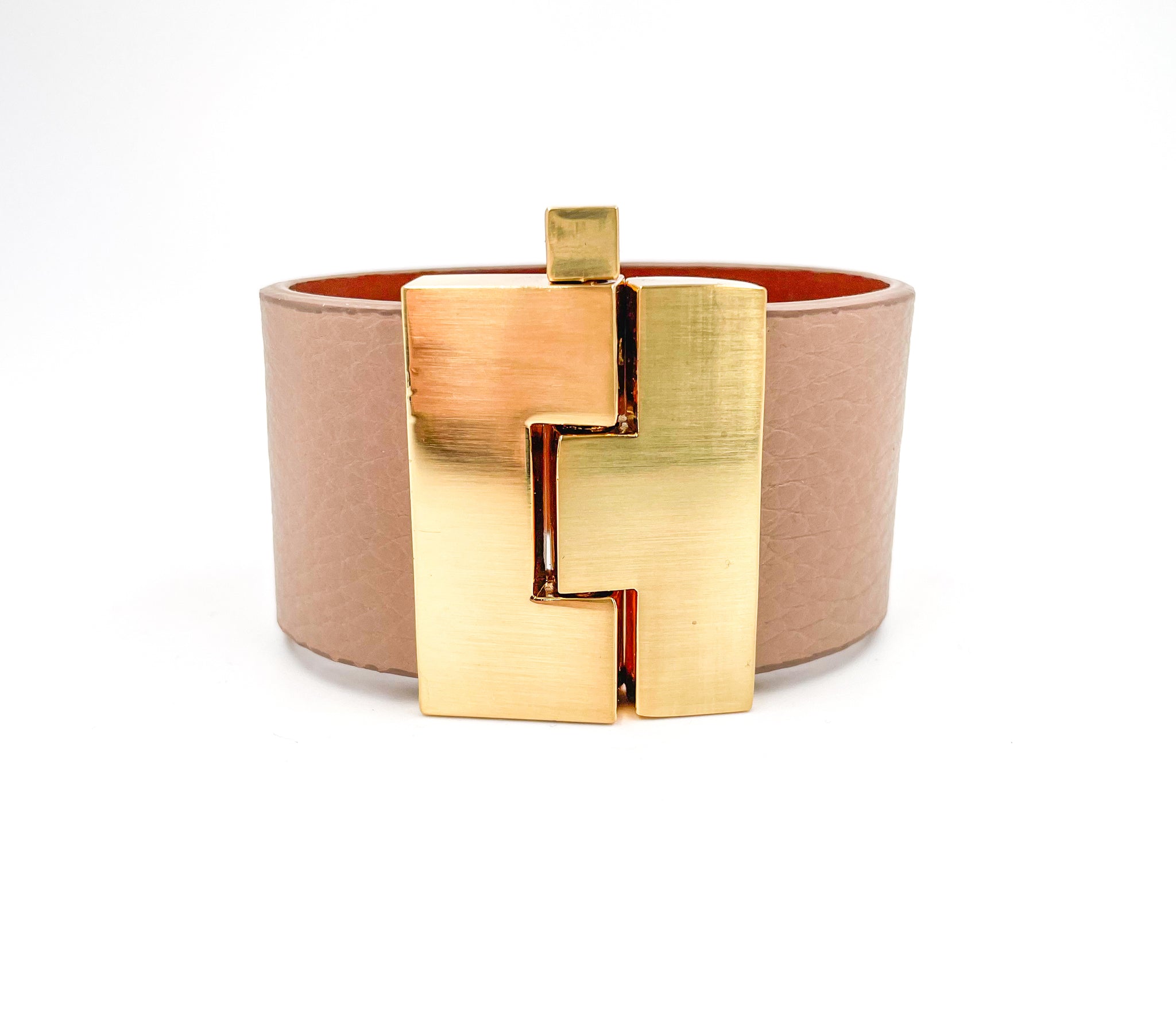 NEW Taupe Pebbled Leather Wide Jigsaw Cuff