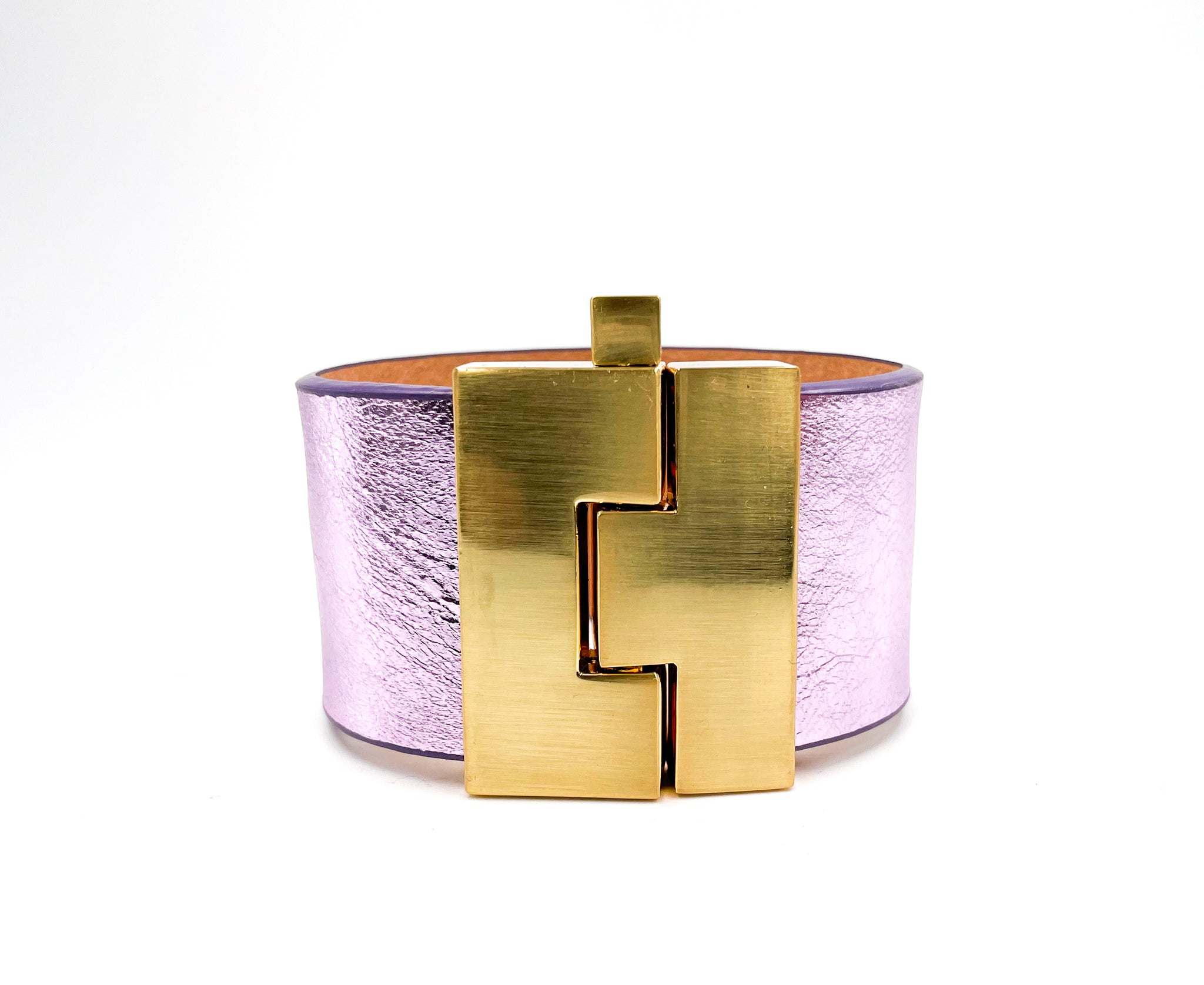 NEW Bright Metallic Pink Leather Wide Jigsaw Cuff