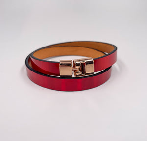 SALE Double T-Bar Bracelet Metallic Red hologram Leather ONE-SIZE