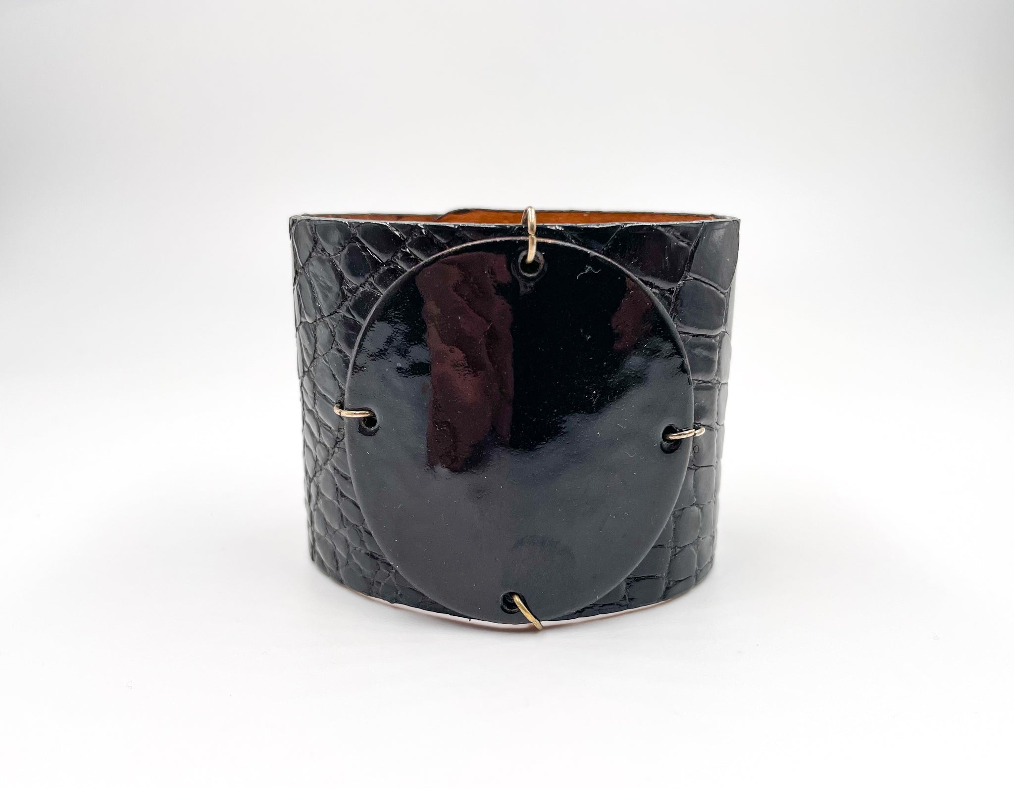 SALE Black on Black Crocodile Skin Wide Enamel Cuff