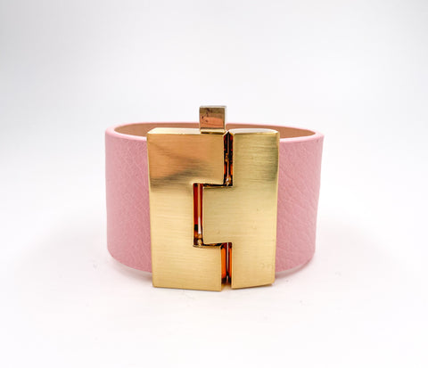 NEW Pink pebbled Leather Wide Jigsaw Cuff