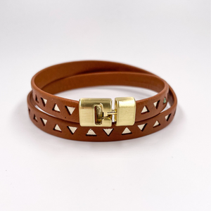 Double T-Bar Bracelet Brown and Gold Triangle Leather