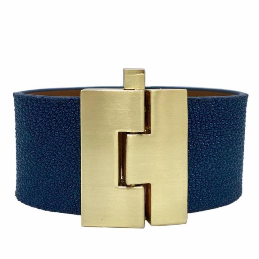 SALE Wide Navy Stingray Jigsaw Cuff